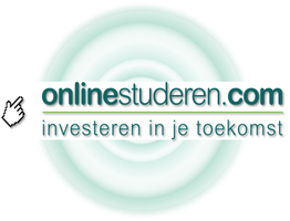 Online logo met tekst: "onlinestuderen.com - investeren in je toekomst", groene en blauwe tinten.