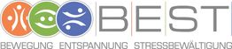 Bunte Icons und Schriftzug: "BEST - Bewegung, Entspannung, Stressbewältigung" in Grautönen.