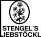 Schwarz-weißes Logo mit stilisierter Pflanze im Oval und Text "Stengel's Liebstöckl".