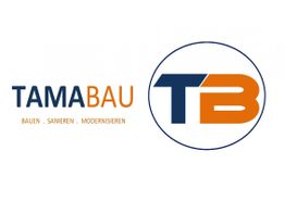 Logo von Tamabau mit den Buchstaben TB in Kreis, Text: "Bauen. Sanieren. Modernisieren."