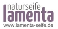 Logo von Lamenta Naturseife mit ihrer Webseite www.lamenta-seife.de.