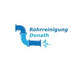 Logo mit einem blauen Rohr und Text "Rohrreinigung Donath" daneben.