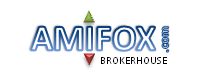 Logo mit Text: „AMIFOX.com BROKERHOUSE“, mit Pfeilen in grün und rot.