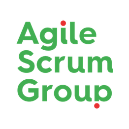 "Logo der 'Agile Scrum Group' in grüner Schrift mit zwei roten Punkten."