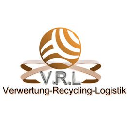 Logo mit braunem Globus, Schriftzug "V.R.L", und Text "Verwertung-Recycling-Logistik".