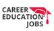 Text: Career Education Jobs, with a red graduation cap on the top right.