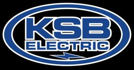 KSB Electric logo in blue and white with a lightning bolt on a black background.