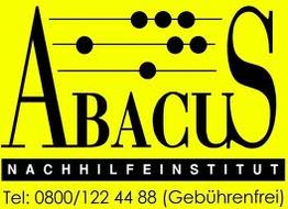 Gelber Hintergrund, schwarzer Text: "Abacus Nachhilfeinstitut", gebührenfreie Telefonnummer.