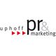 Logo mit Text "uphoff pr & marketing" und drei roten Pfeilen nach rechts.