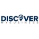 Logo with the text "DISCOVER MY BUSINESS" and a location pin replacing the letter "O."