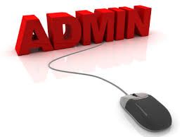The word "ADMIN" in 3D red letters connected to a computer mouse by a cord.