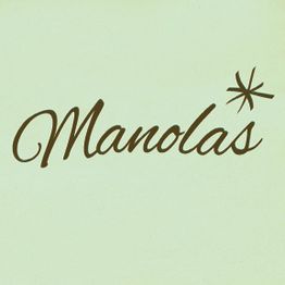 Texto "Manolas" en cursiva marrón sobre fondo verde claro, con un asterisco al final.