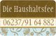 "Designkarte mit der Aufschrift 'Die Haushaltsfee' und Telefonnummer 06237/91 64 882."