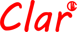 Texto "Clar" en rojo con símbolo de marca registrada.