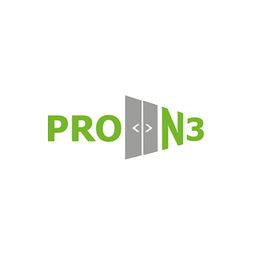 ProN3-logo met groene tekst en grijze deuren in het midden.
