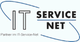 Logo mit Text: "IT Service Net, Partner im IT-Service-Net" und blauer Schleife.