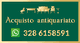"Scritta 'Acquisto antiquariato' con simboli di mobili, numero WhatsApp: 328 6158591."