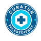 Blau-weißer Kreis mit Kreuz und den Worten "Curatun Pflegedienst".