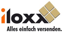 Das iloxx-Logo mit dem Slogan "Alles einfach versenden." und einem stilisierten Paket.