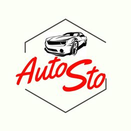 Logotipo de AutoSto con un coche deportivo dibujado dentro de un hexágono.