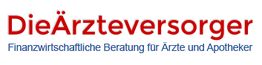 Textlogo: "DieÄrzteversorger" in Rot. Untertitel: "Finanzwirtschaftliche Beratung für Ärzte und Apotheker".