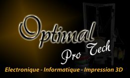 Logo Optimal Pro Tech avec texte "Electronique - Informatique - Impression 3D".