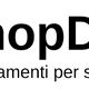 Logo di "shopDesign", testo rosso e nero, con sottotitolo "arredamenti per spazi commerciali".