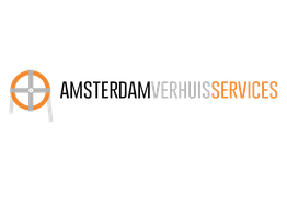 Logo van Amsterdam Verhuis Services met oranje en grijze elementen.