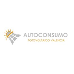 Logotipo de Autoconsumo Fotovoltaico Valencia con sol y panel solar estilizado.