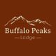 Logo with mountain peaks and text: "Buffalo Peaks Lodge" on a brown background.