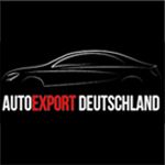 Ein stilisiertes Auto mit der Aufschrift "Auto Export Deutschland" vor schwarzem Hintergrund.