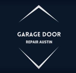 Diamond-shaped logo with text: "Garage Door Repair Austin" on a dark background.