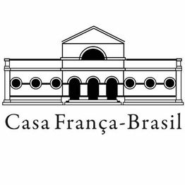 Desenho em preto e branco de fachada com texto "Casa França-Brasil".
