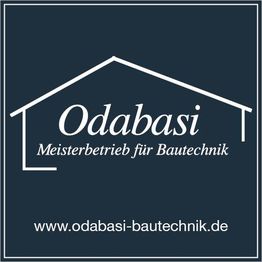 Logo mit Haus-Symbol, Text: "Odabasi Meisterbetrieb für Bautechnik", Webseite darunter.