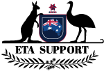 Coat of Arms with an Australian flag and ship, text below reads 'Ukrainian Studies Foundation in...'.