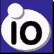Logo mit Buchstaben "io" in Schwarz auf weißem Oval vor blauem Hintergrund.