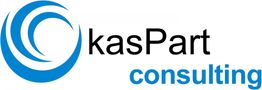 Logo von kasPart Consulting mit blauen Kreisen links, Schriftzug in Schwarz und Blau.