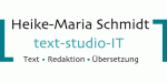 Logo von text-studio-IT: "Heike-Maria Schmidt, Text, Redaktion, Übersetzung".
