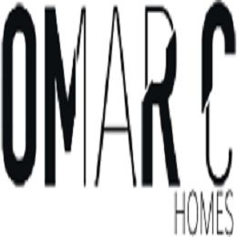 Text "OMAR C HOMES" in bold, angular font on a white background.