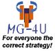 Logo mit MG-4U und Slogan "For everyone the correct strategy!" auf weißem Hintergrund.