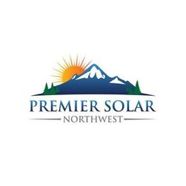 Logo with sun rising over mountains, labeled "Premier Solar Northwest" with trees on either side.