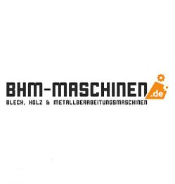 Logo von BHM-Maschinen für Blech-, Holz- und Metallbearbeitungsmaschinen, mit Zahnrad-Design.