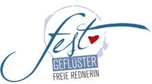 Logo "festgeflüster, Freie Rednerin" mit Herz.