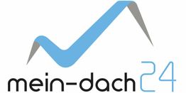 Logo mit stilisiertem Dach und Text "mein-dach 24" in Blau und Grau.