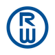 Blaues RW-Logo in einem Kreis auf weißem Hintergrund.