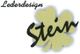 Logo mit Schriftzug "Lederdesign Stein" vor einem Kleeblatt in Beige und Schwarz.