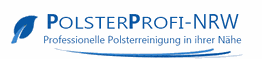 Logo mit blauer Feder: "PolsterProfi-NRW, Professionelle Polsterreinigung in Ihrer Nähe"