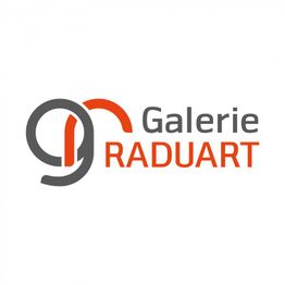 Logo der Galerie Raduart in Rot und Grau mit stilisiertem "R" und "Galerie Raduart" Schriftzug.