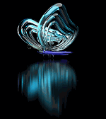 Abstrakter blauer Schmetterling mit Spiegelung auf schwarzem Hintergrund.