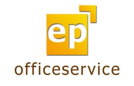 Logo mit gelbem Quadrat, darauf "ep". Darunter steht "officeservice" in brauner Schrift.